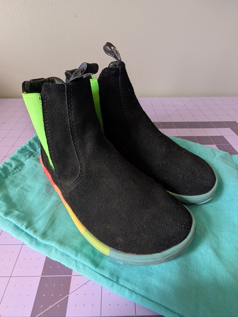 PaperKrane Skittles Neon Suede Chelsea Boots Kids Toddler Size 29 US 12 EUC